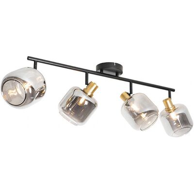 Lámpara de Techo Zuzanna de Qazqa Negro Oro con Cristal Ahumado - Moderna, Regulable, 4 Luces Lámpara de Techo Zuzanna de Qazqa Negro Oro con Cristal Ahumado - Moderna, Regulable, 4 Luces