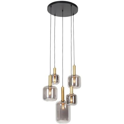 Lámpara colgante negra con dorado y cristal ahumado - 5 luces - Zuzanna Lámpara colgante negra con dorado y cristal ahumado - 5 luces - Zuzanna