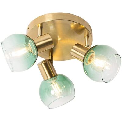 Qazqa Lámpara de Techo Art Déco Vidrio Verde 3 Luces Qazqa Lámpara de Techo Art Déco Vidrio Verde 3 Luces
