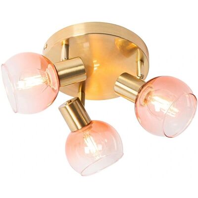 Qazqa Luz de Techo Art Déco Cristal Rosa 3 Luces Qazqa Luz de Techo Art Déco Cristal Rosa 3 Luces