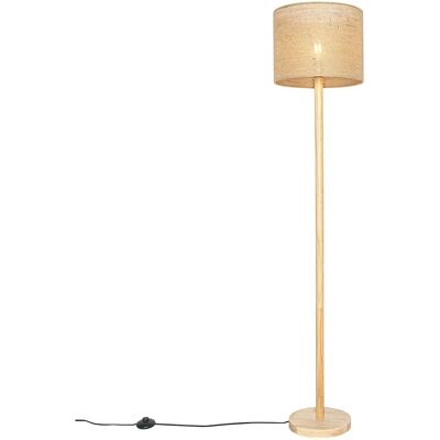 Lámpara de pie rústica de madera con pantalla de lino natural 32cm Lámpara de pie rústica de madera con pantalla de lino natural 32cm
