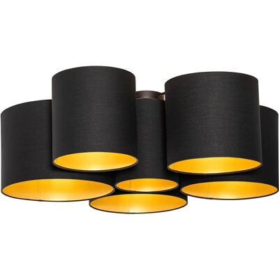 Qazqa Lámpara de techo moderna negra con interior dorado - 6 luces Qazqa Lámpara de techo moderna negra con interior dorado - 6 luces