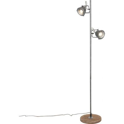 Lámpara de pie industrial de acero y madera - 2 luces - Qazqa Lámpara de pie industrial de acero y madera - 2 luces - Qazqa