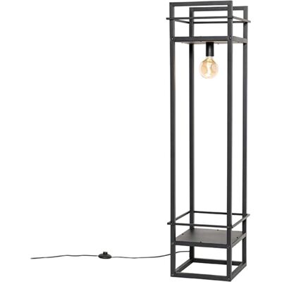 QAZQA Lámpara de pie industrial - Cage Rack negro - 60W QAZQA Lámpara de pie industrial - Cage Rack negro - 60W