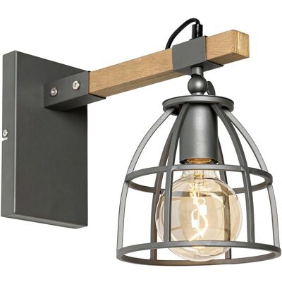 QAZQA Lámpara de Pared Industrial Madera y Gris Oscuro - Arthur - Lámpara de Pared QAZQA Lámpara de Pared Industrial Madera y Gris Oscuro - Arthur - Lámpara de Pared