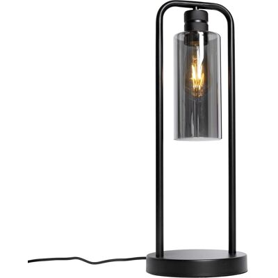 Qazqa Lámpara de mesa moderna con cristal ahumado - Negra - Para LED máx. 40W Qazqa Lámpara de mesa moderna con cristal ahumado - Negra - Para LED máx. 40W