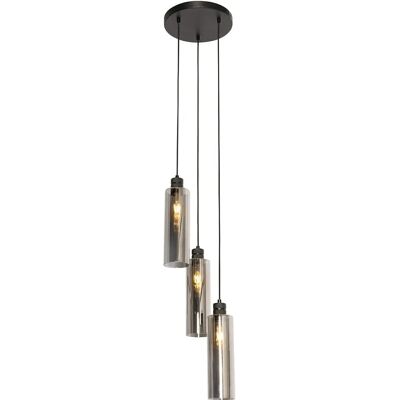 Lámpara colgante moderna negra con cristal ahumado 3 luces - Stavelot Lámpara colgante moderna negra con cristal ahumado 3 luces - Stavelot
