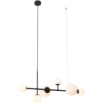 Qazqa Lámpara colgante moderna negra con vidrio esmerilado 6 luces Qazqa Lámpara colgante moderna negra con vidrio esmerilado 6 luces