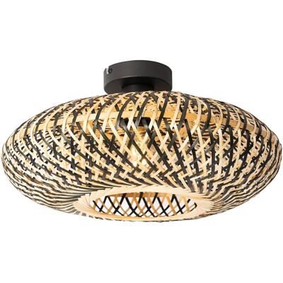 Qazqa Lámpara de Techo Oriental de Bambú Negro - 40cm - E27 Qazqa Lámpara de Techo Oriental de Bambú Negro - 40cm - E27