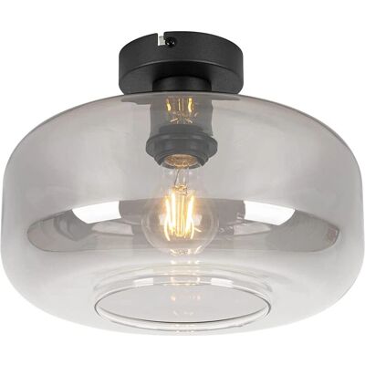 Qazqa Lámpara de Techo Art Déco negra con cristal ahumado - Max 25W Qazqa Lámpara de Techo Art Déco negra con cristal ahumado - Max 25W