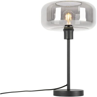 Lámpara de mesa Art Déco Qazqa - Vidrio ahumado y acero - Gris/Negro - Max 25W Lámpara de mesa Art Déco Qazqa - Vidrio ahumado y acero - Gris/Negro - Max 25W