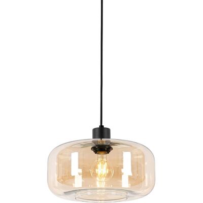 Lámpara colgante Art Déco de cristal ámbar - Beige/Negro - 28cm Lámpara colgante Art Déco de cristal ámbar - Beige/Negro - 28cm