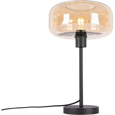 Qazqa Lámpara de mesa art déco vidrio ámbar acero - Hasta 25W LED Qazqa Lámpara de mesa art déco vidrio ámbar acero - Hasta 25W LED