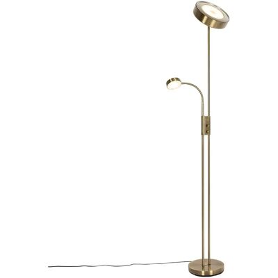 QAZQA Lámpara de pie retro con brazo de lectura - Bronce - LED 29W QAZQA Lámpara de pie retro con brazo de lectura - Bronce - LED 29W