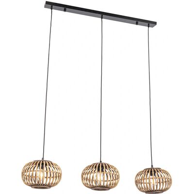 QAZQA Amira Lámpara Colgante de Bambú y Acero - 3 Luces Oriental QAZQA Amira Lámpara Colgante de Bambú y Acero - 3 Luces Oriental