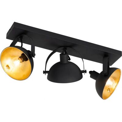 Qazqa - Lámpara de Techo Industrial Negra Oro 3 Luces Ajustables Qazqa - Lámpara de Techo Industrial Negra Oro 3 Luces Ajustables