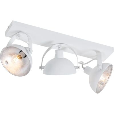 Lámpara de Techo Industrial QAZQA - 3 Luces Ajustables Acero Blanco - Max 3x40W Lámpara de Techo Industrial QAZQA - 3 Luces Ajustables Acero Blanco - Max 3x40W