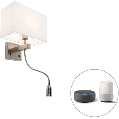 Qazqa Lámpara de Pared Moderna con WiFi - Bergamo Acero/Textil - LED 3W Qazqa Lámpara de Pared Moderna con WiFi - Bergamo Acero/Textil - LED 3W