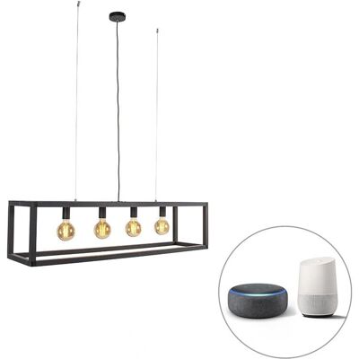 QAZQA Lámpara colgante industrial negra 4 luces WiFi G95 - Big Cage 2 QAZQA Lámpara colgante industrial negra 4 luces WiFi G95 - Big Cage 2