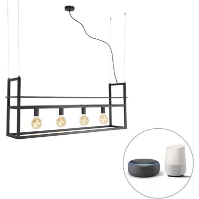 QAZQA Lámpara colgante inteligente negra con perchero grande - 4 luces WiFi G95 QAZQA Lámpara colgante inteligente negra con perchero grande - 4 luces WiFi G95
