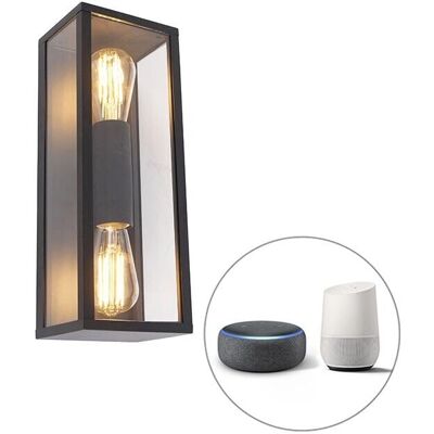 Qazqa Applique Intelligente Nera 38cm 2 LED Wi-Fi IP44 Rettangolare Qazqa Applique Intelligente Nera 38cm 2 LED Wi-Fi IP44 Rettangolare