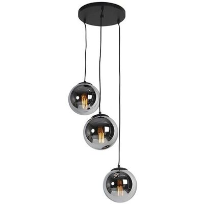 QAZQA Art Deco Lámpara colgante inteligente negra cristal ahumado 3 luces WiFi ST64 QAZQA Art Deco Lámpara colgante inteligente negra cristal ahumado 3 luces WiFi ST64