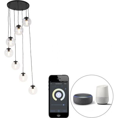 Lámpara colgante inteligente negra QAZQA 7 luces WiFi ST64 - Pallon Lámpara colgante inteligente negra QAZQA 7 luces WiFi ST64 - Pallon