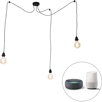 Qazqa Lámpara colgante inteligente negra 3 luces WiFi G95 - Acero Qazqa Lámpara colgante inteligente negra 3 luces WiFi G95 - Acero