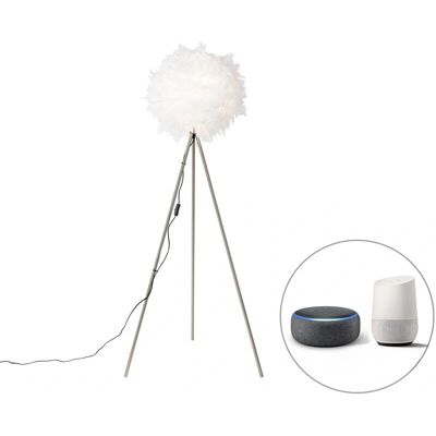 Qazqa Lámpara de pie moderna blanca WiFi Feather - E27 9W Qazqa Lámpara de pie moderna blanca WiFi Feather - E27 9W