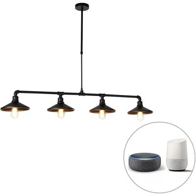 Qazqa Lámpara colgante inteligente negra 4 luces WiFi ST64 - Láser Qazqa Lámpara colgante inteligente negra 4 luces WiFi ST64 - Láser