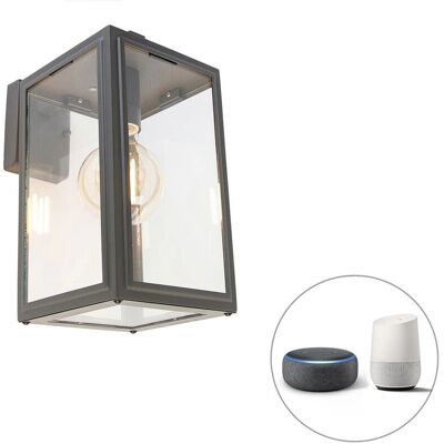 Qazqa Farolón exterior rústico gris WiFi G95 - Sutton down - Acero inoxidable y vidrio - IP44 Qazqa Farolón exterior rústico gris WiFi G95 - Sutton down - Acero inoxidable y vidrio - IP44