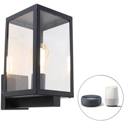 Qazqa Lámpara de pared moderna negra con cristal y WiFi ST64 - Rotterdam Qazqa Lámpara de pared moderna negra con cristal y WiFi ST64 - Rotterdam