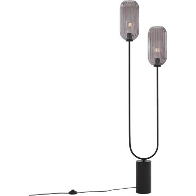 Lampe sur pied Art Déco Qazqa Noir en verre fumé 2 lumières - Publicité Lampe sur pied Art Déco Qazqa Noir en verre fumé 2 lumières - Publicité
