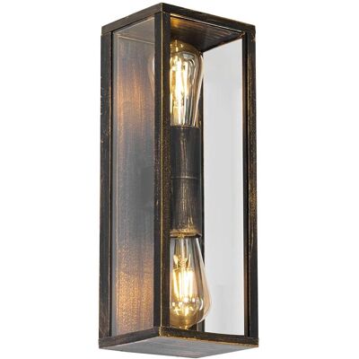 Qazqa Lámpara de Pared Vintage Oro Antiguo - 38cm, 2 Luces, IP44 Qazqa Lámpara de Pared Vintage Oro Antiguo - 38cm, 2 Luces, IP44