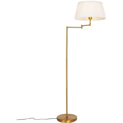 QAZQA Lámpara de pie clásica/antigua de bronce con pantalla plisada blanca y brazo regulable - Ladas Deluxe QAZQA Lámpara de pie clásica/antigua de bronce con pantalla plisada blanca y brazo regulable - Ladas Deluxe