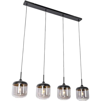 Qazqa Lámpara Colgante Negra y Dorada con Cristal Ahumado - 4 Luces Qazqa Lámpara Colgante Negra y Dorada con Cristal Ahumado - 4 Luces