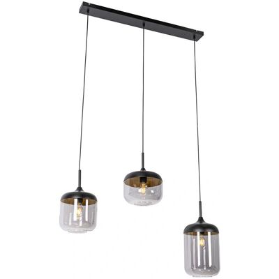 QAZQA Lámpara colgante negra con oro y vidrio ahumado - 3 luces QAZQA Lámpara colgante negra con oro y vidrio ahumado - 3 luces