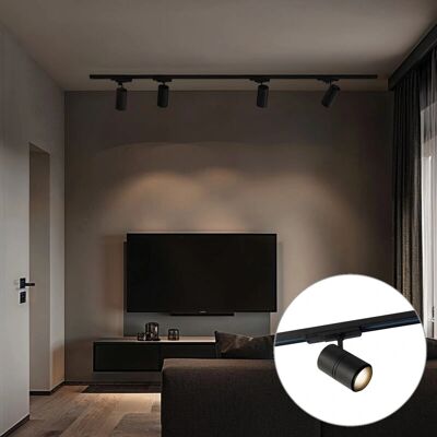 Qazqa Sistema de carril negro moderno con 4 focos LED Qazqa Sistema de carril negro moderno con 4 focos LED