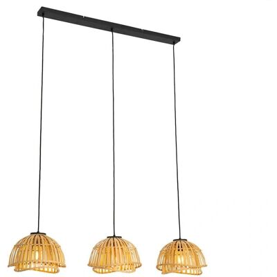 Lámpara colgante de bambú natural Qazqa - 3 luces - Estilo oriental Lámpara colgante de bambú natural Qazqa - 3 luces - Estilo oriental