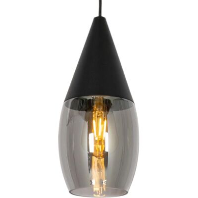 Qazqa Lámpara colgante negra Drop - Vidrio esmerilado, altura ajustable, E27 Qazqa Lámpara colgante negra Drop - Vidrio esmerilado, altura ajustable, E27