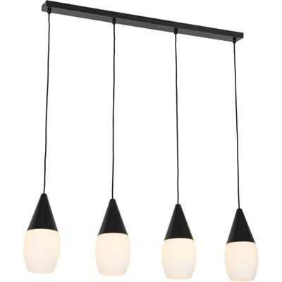 QAZQA Lámpara colgante moderna negra con cristal opalino 4 luces - Drop QAZQA Lámpara colgante moderna negra con cristal opalino 4 luces - Drop