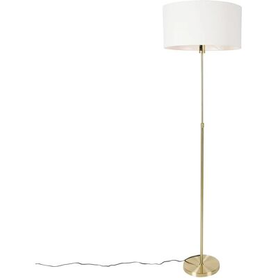 Lámpara de pie ajustable Qazqa con pantalla blanca - 50cm - Acero/Textil - Oro/Bronte - Diseño moderno Lámpara de pie ajustable Qazqa con pantalla blanca - 50cm - Acero/Textil - Oro/Bronte - Diseño moderno