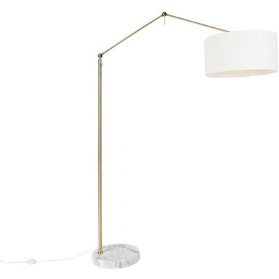 Qazqa Lámpara de pie moderna dorada con pantalla blanca - 50cm ajustable Qazqa Lámpara de pie moderna dorada con pantalla blanca - 50cm ajustable