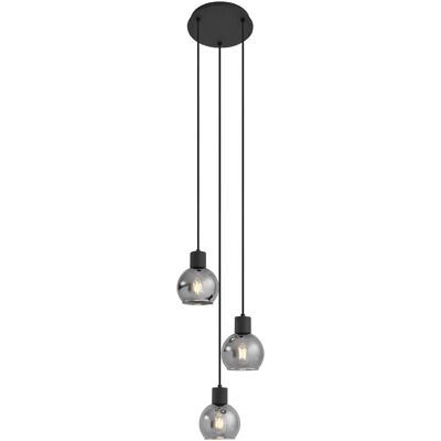 QAZQA Lámpara colgante Art Deco negra con cristal ahumado - 3 luces QAZQA Lámpara colgante Art Deco negra con cristal ahumado - 3 luces