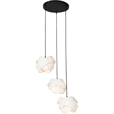 Suspension moderne Qazqa 3 lumières Blanc Tissu - Convient pour LED - Publicité Suspension moderne Qazqa 3 lumières Blanc Tissu - Convient pour LED - Publicité