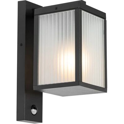 QAZQA Lámpara moderna de pared exterior negra con cristal y sensor QAZQA Lámpara moderna de pared exterior negra con cristal y sensor