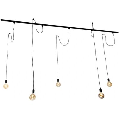 Sistema de riel moderno QAZQA con 5 lámparas colgantes negras - Iluminación interior Sistema de riel moderno QAZQA con 5 lámparas colgantes negras - Iluminación interior