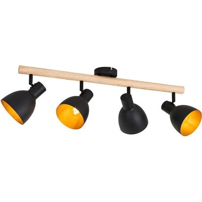 QAZQA Lámpara de Techo Rústica Negra de Madera 4 Luces - Lámpara de Techo QAZQA Lámpara de Techo Rústica Negra de Madera 4 Luces - Lámpara de Techo