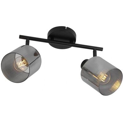 QAZQA Lámpara de techo negra con cristal ahumado 2 luces - Estilo Art Déco QAZQA Lámpara de techo negra con cristal ahumado 2 luces - Estilo Art Déco
