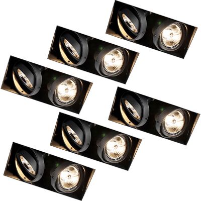 Qazqa - Moderno Juego de 6 focos empotrables negros GU10 AR70 sin marco 2 luces Qazqa - Moderno Juego de 6 focos empotrables negros GU10 AR70 sin marco 2 luces